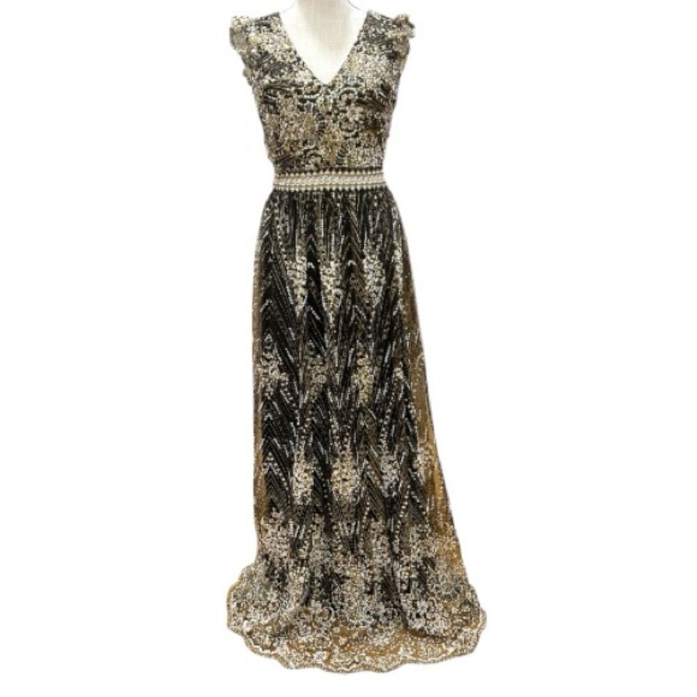 Elegant Black and Gold Art Deco Evening Gown Size M - Picture 2 of 9